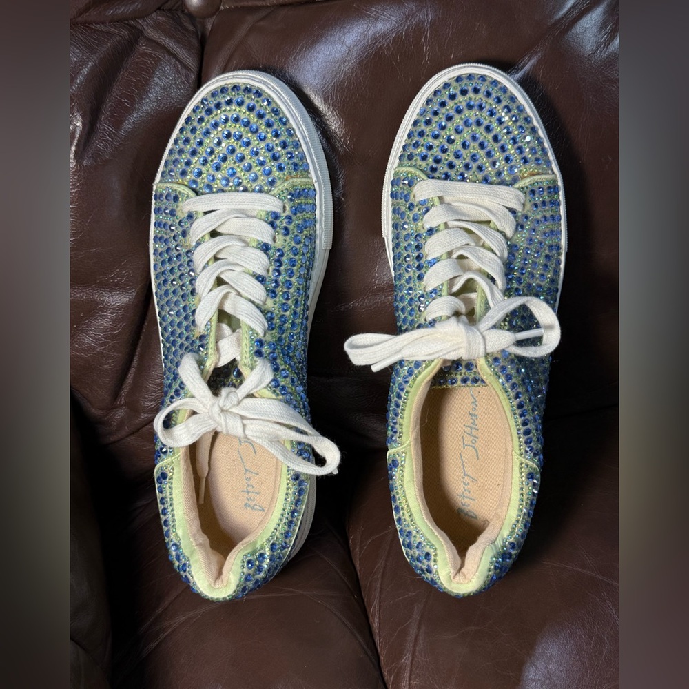 Betsy Johnson Sidny Blue Green Rhinestone Bling Platform Sneaker Size 7.5 - Picture 5 of 12